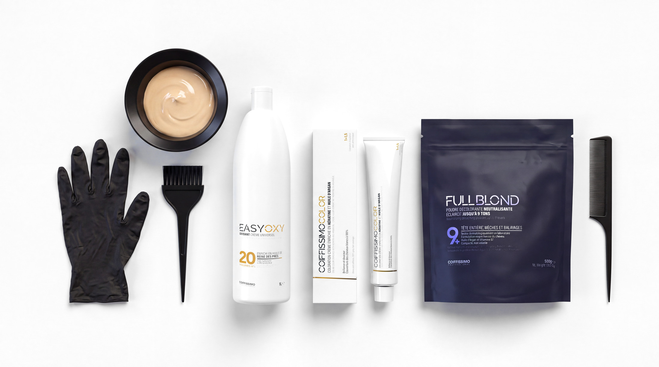 EasyOxy avec FULLBLOND et Coiffissimo Color au bac, vue de dessus