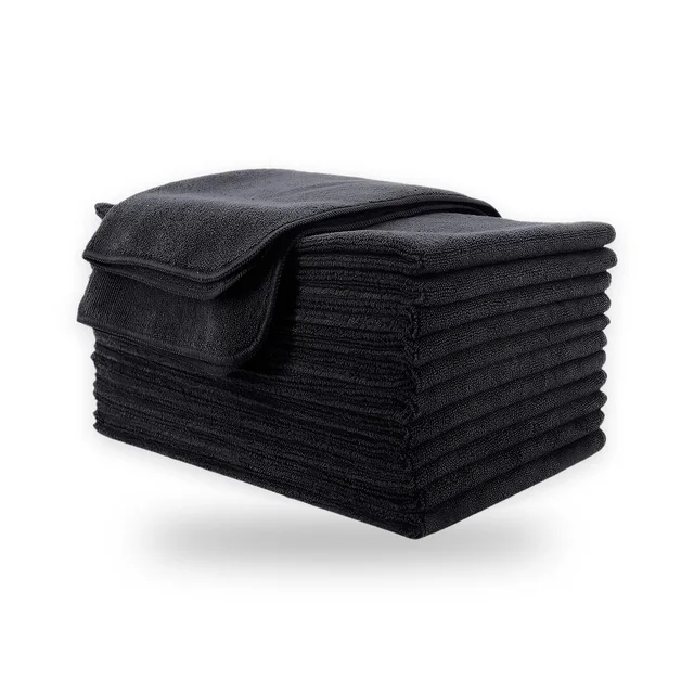 Lot de 12 serviettes microfibres noires