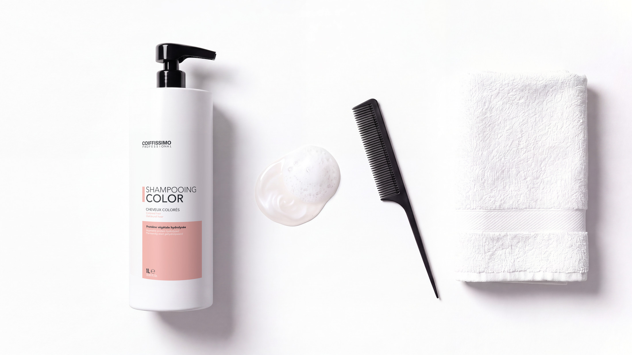 Shampooing cheveux colorés Coiffissimo au bac, vue de dessus