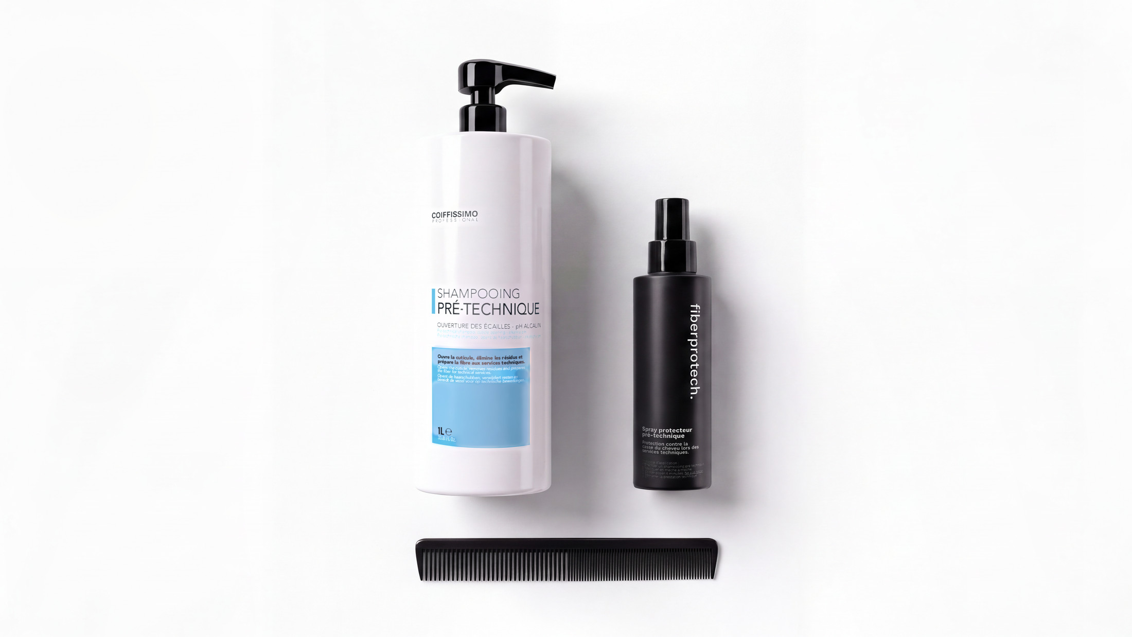Spray Fiberprotech® avec le shampooing pré-technique, vue de dessus