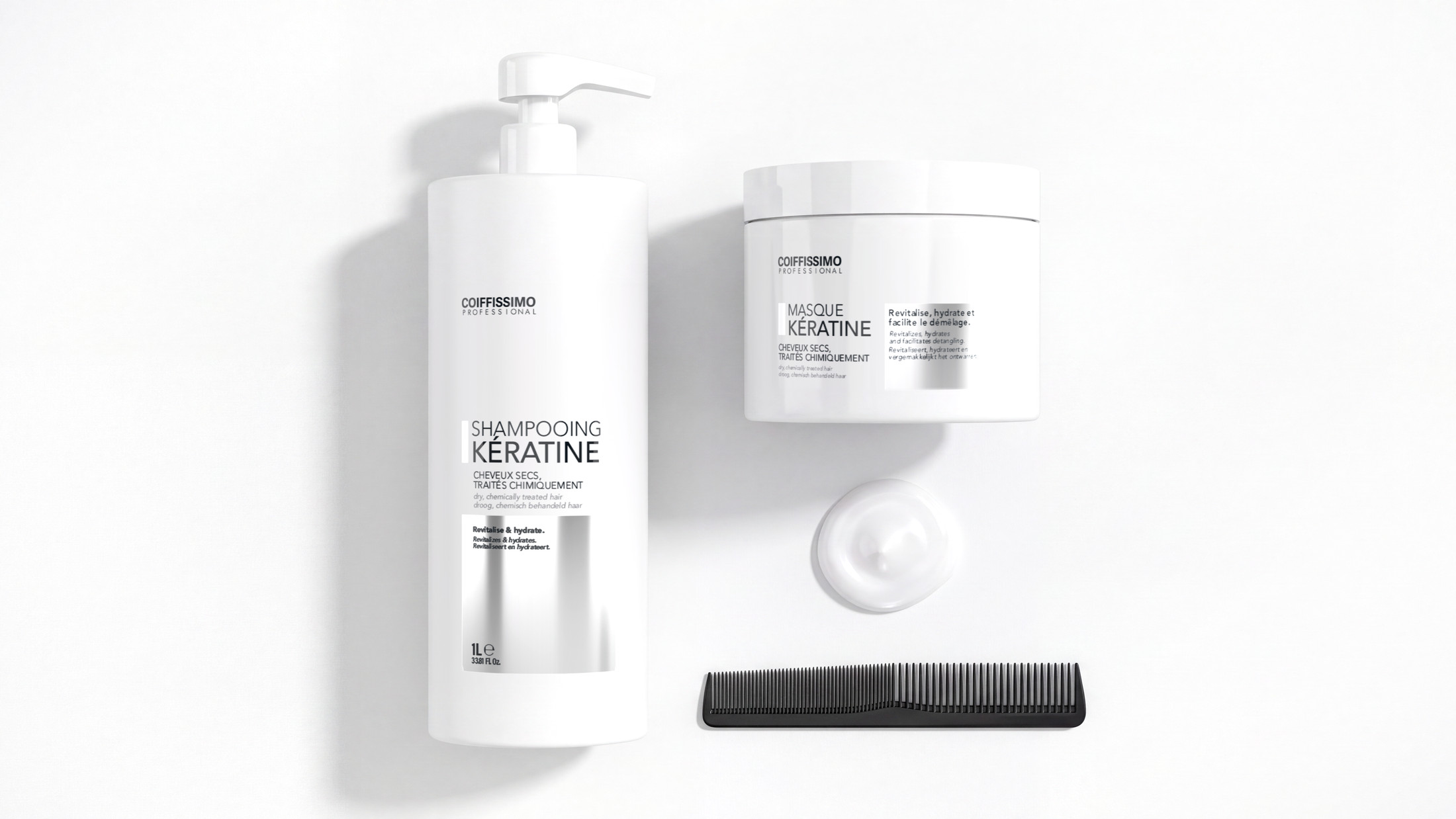 Shampooing kératine avec le masque kératine, vue de dessus