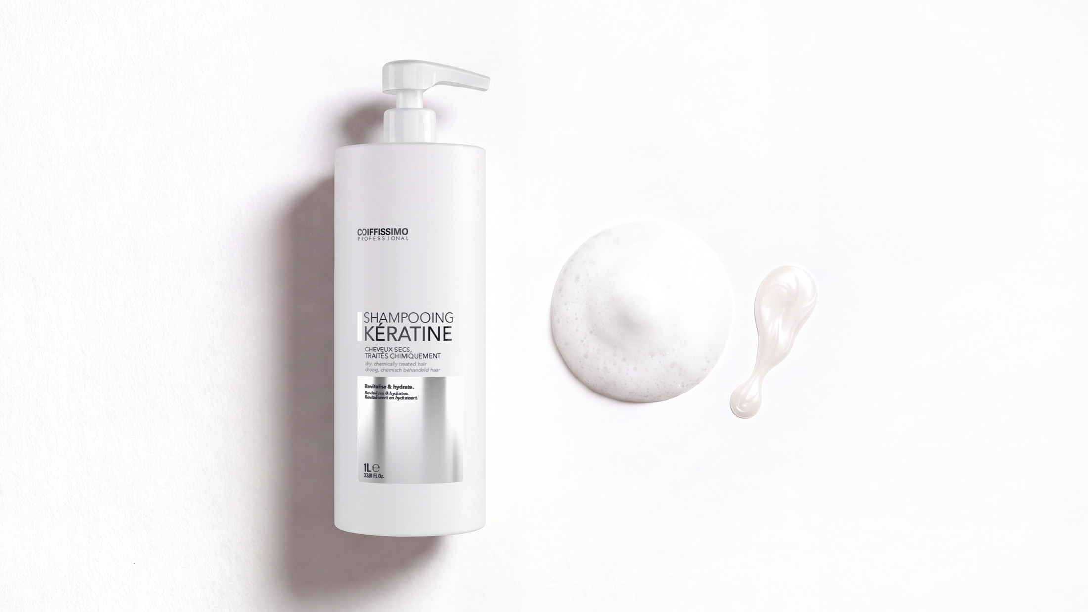 Shampooing kératine et sa texture, vue de dessus