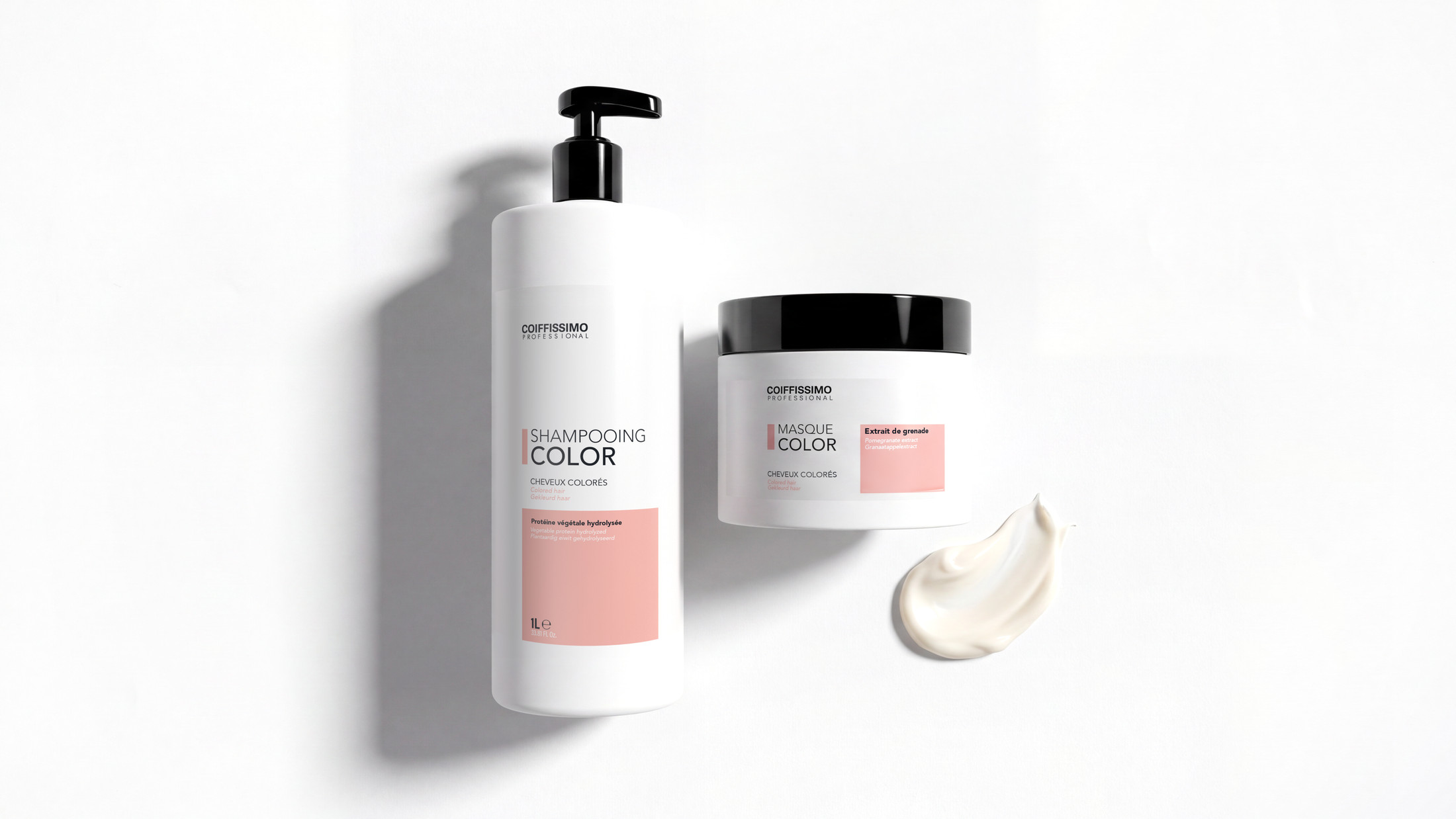 Masque cheveux colorés avec le shampooing cheveux colorés, vue de dessus