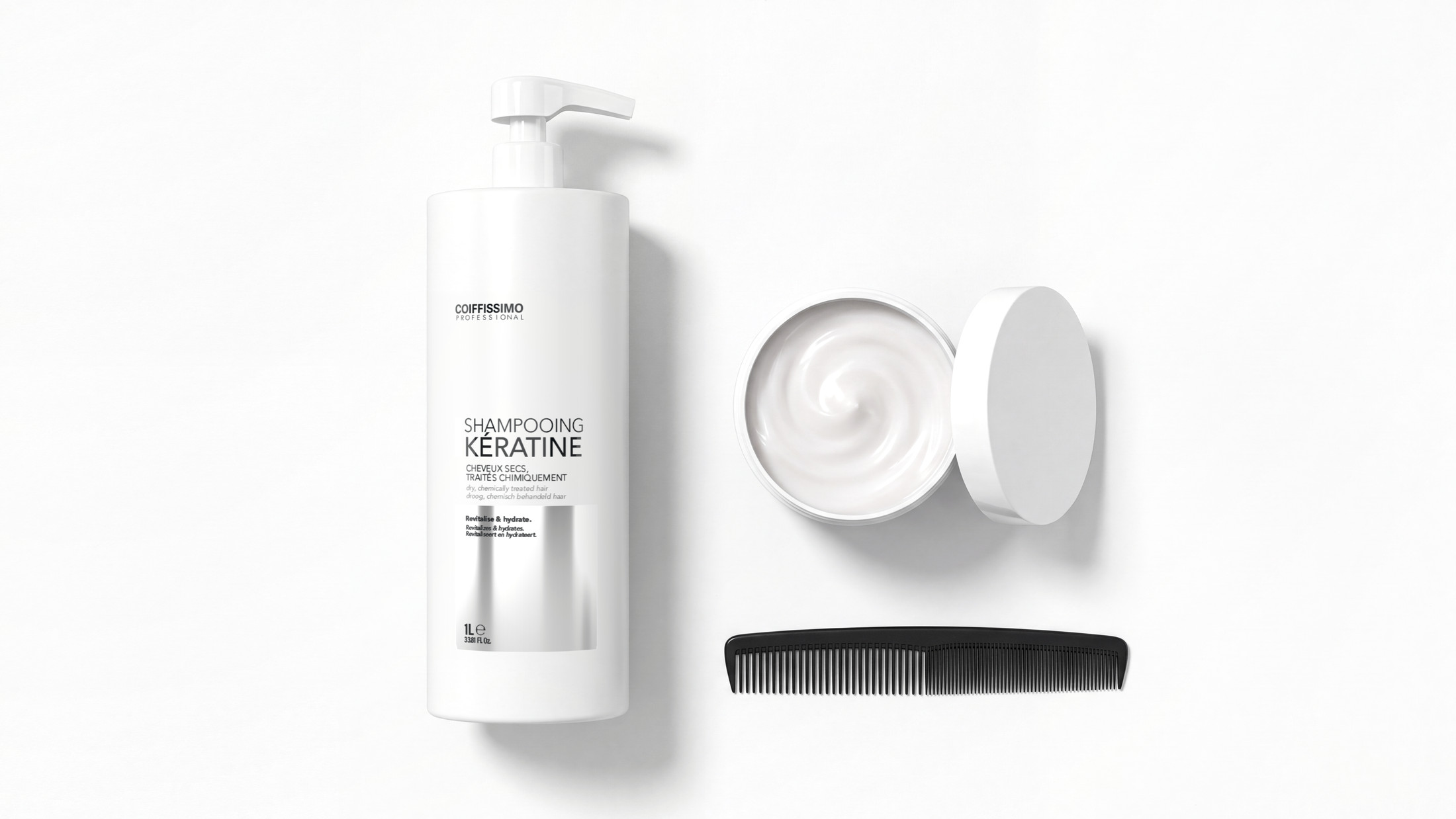 Masque kératine avec le shampooing kératine, vue de dessus