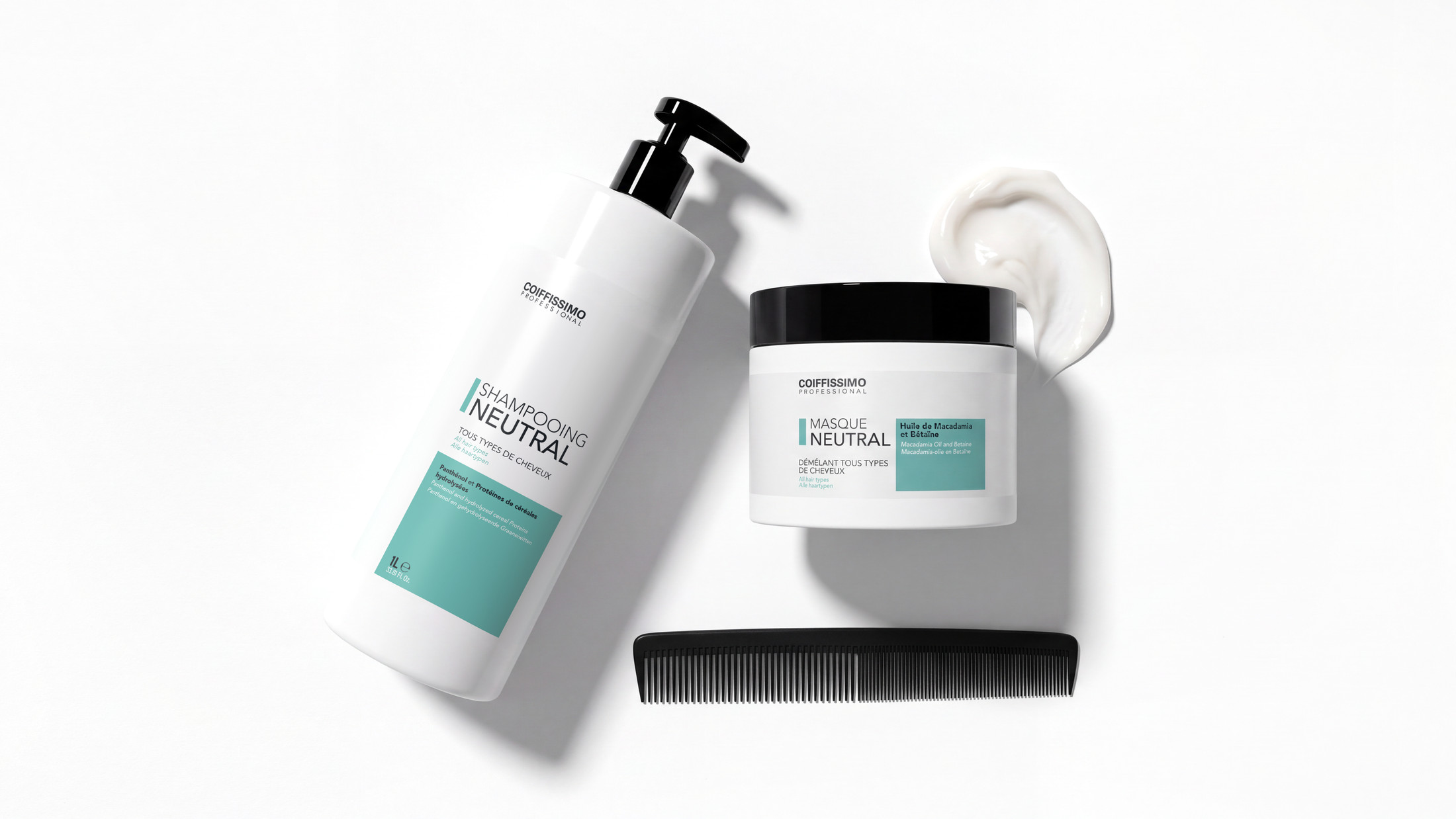 Shampooing usage fréquent avec le masque usage fréquent, vue de dessus