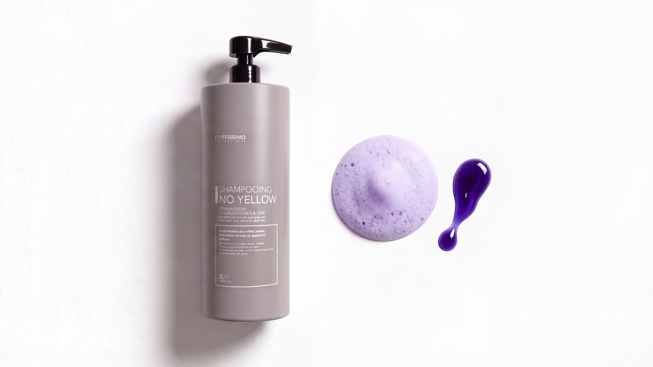 Texture violette du shampooing No Yellow, vue de dessus