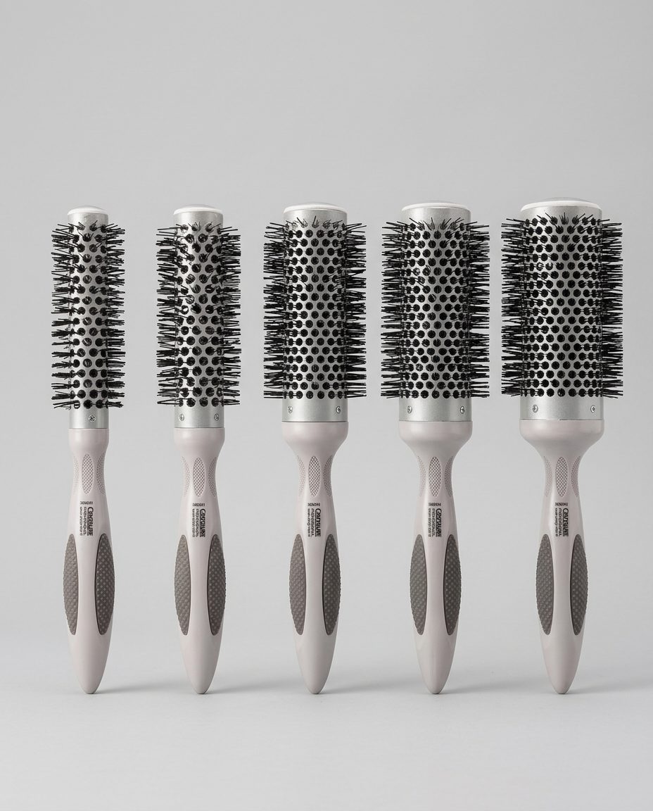 Les 5 brosses Konflex côte à côte, de la plus petite à la plus grande